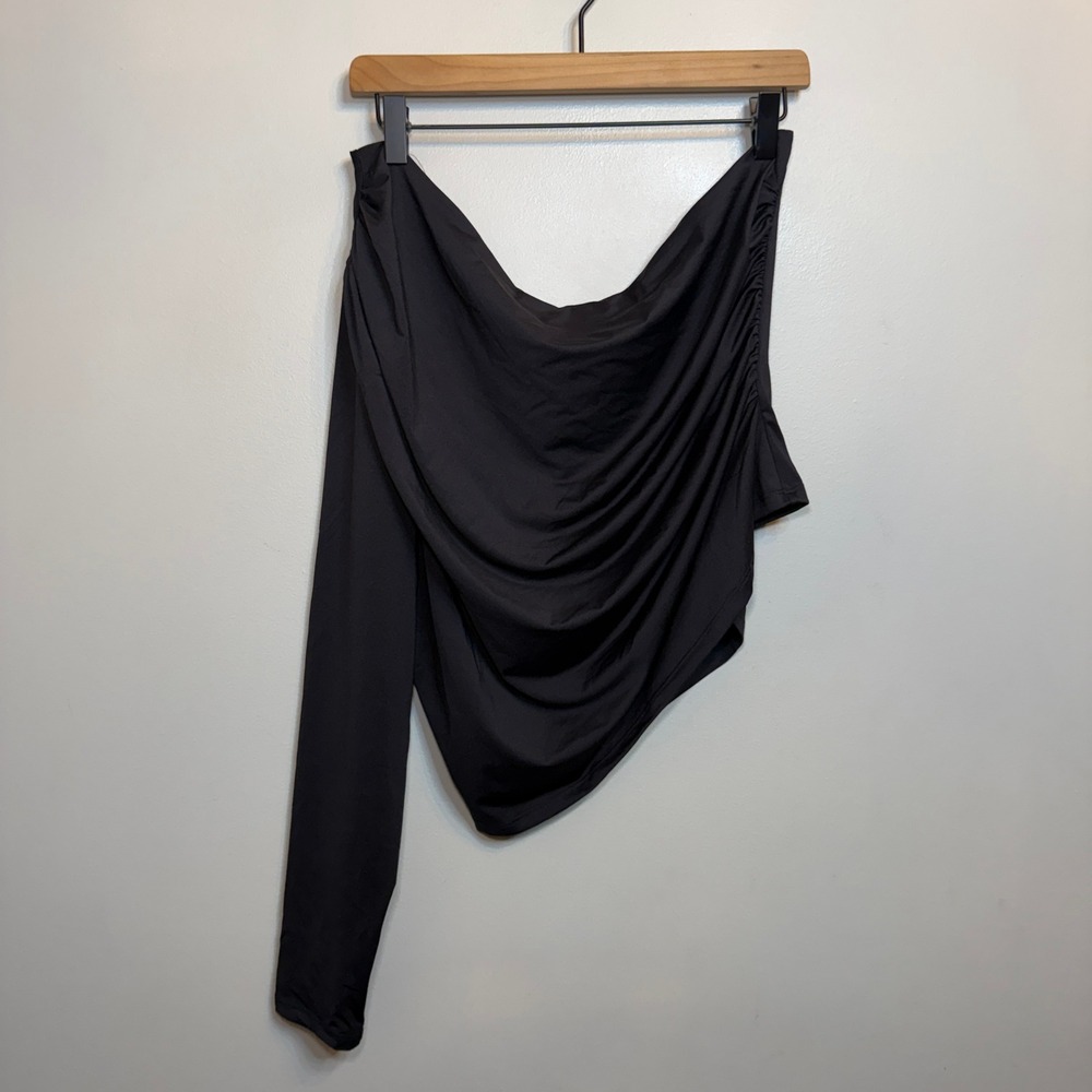 H&M Women's One Shoulder Asymmetric Draped Cowl Neck Top Black Size XL NWT